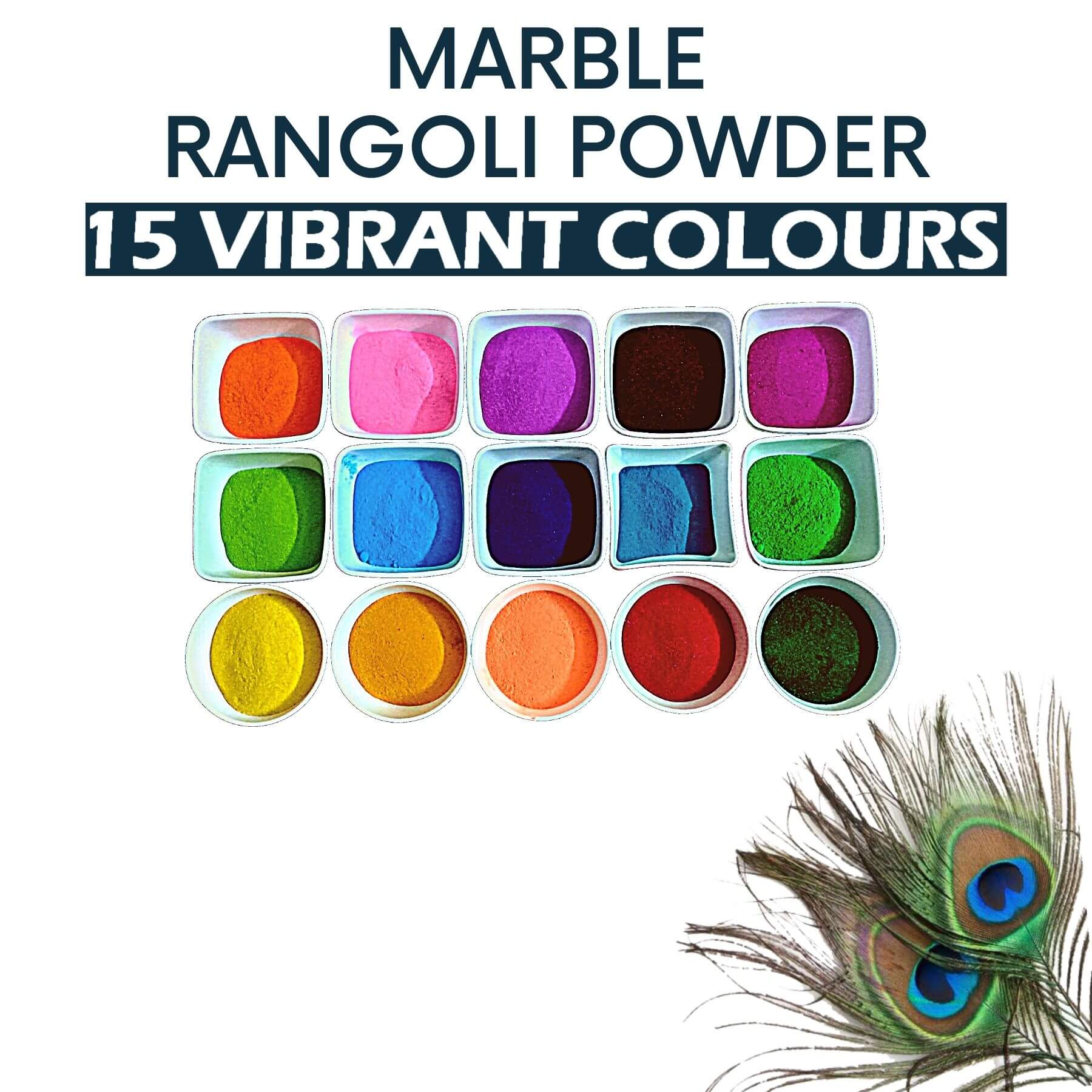 Marble Rangoli Powder - 15 Vibrant Colours(Each 200g) - 3Kg Pack + Shipping  Free - Aalayam Selveer