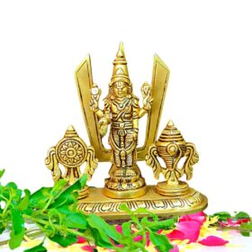 Brass Shankh Chakra Stand With Perumal Idol