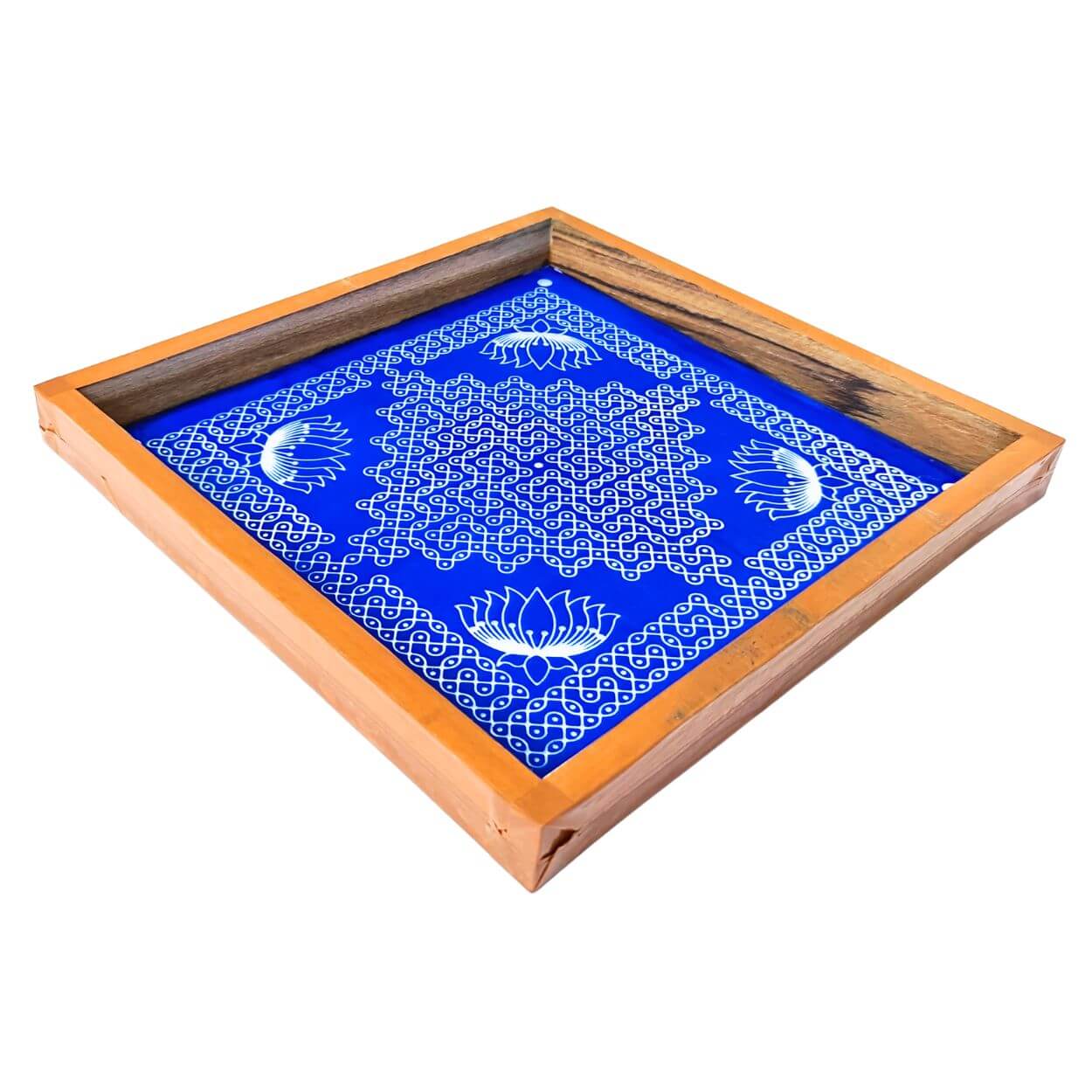 Sikku Kolam With Lotus Design 2 Rangoli Wooden