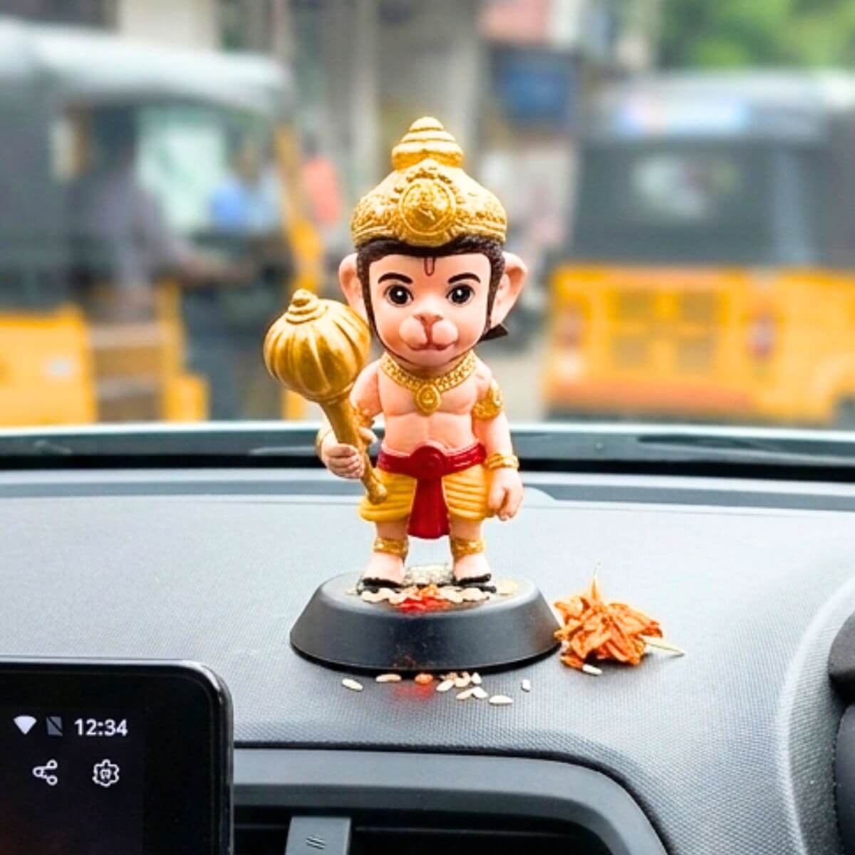 Hanuman Idol for Car Dashboard Yellow With Red