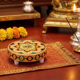 Gold Aluminium Foil Pooja Chowki Round 3.5