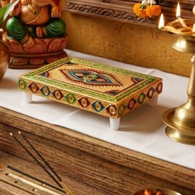 Gold Meenakari Chowki for Puja (Rectangle, 5x3 Inches, 1 Piece)