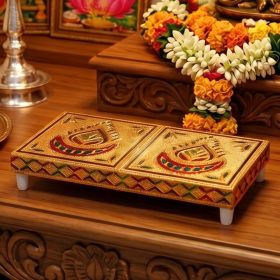 Gold Plated Chowki For God Idols Rectangular 8x4
