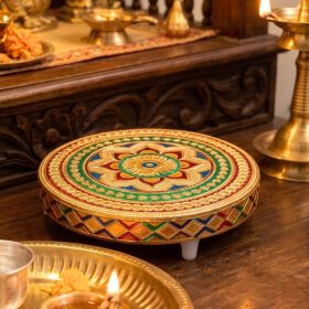Gold Plated Wooden Chowki Round 5.5