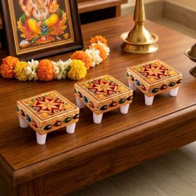 Meenakari Wooden Chaurang For Pooja 2x2