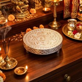 Silver Aluminium Foil Pooja Chowki Round 4.5