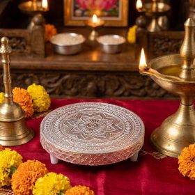 Silver Aluminium Foil Pooja Chowki Round 5.5
