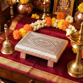 Silver Meenakari Wooden Leg Pooja Chowki Rectangular 6x4