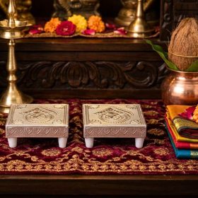 Silver Meenakari Wooden Pooja Chowki 3x3