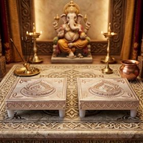 Silver Meenakari Wooden Pooja Chowki 4x4